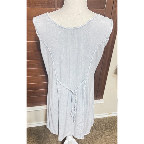 Tipsy India Y2K Embroidered Mini Dress grey button front lightweight tie back - Picture 4 of 8